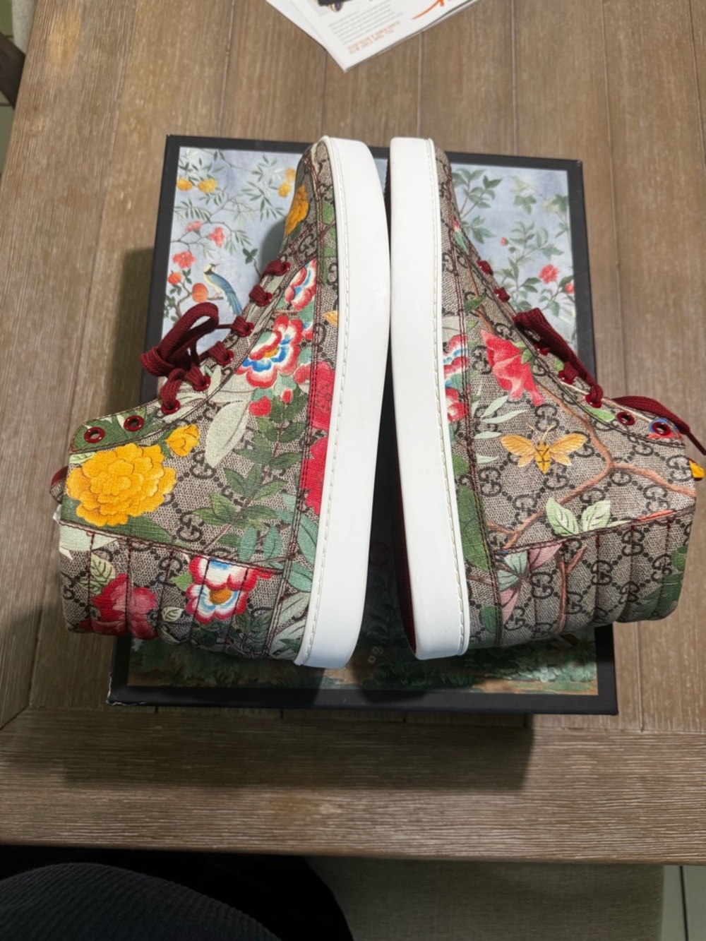 Gucci Tian GG Supreme Floral High Top Sneakers Size 10 (US) Red Lace AUTHENTIC - Picture 8 of 14
